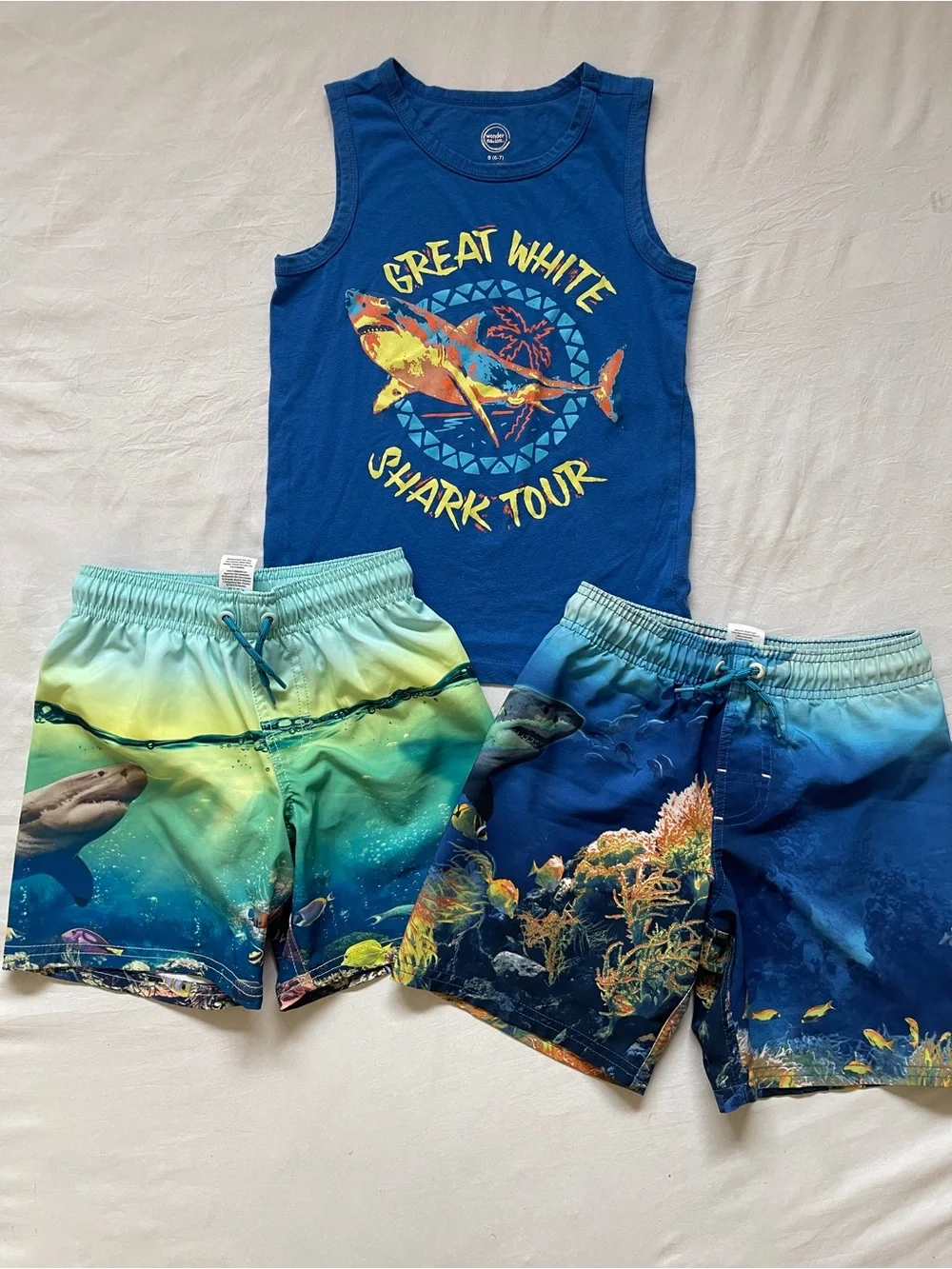 Kids Matching Set Ocean Themed Swimming Shirt & Shorts | Boys Small (6/7)